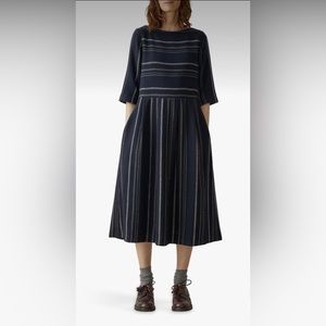 Toast Wool Gauze Moroccan Stripe Dress, Navy/Ecru